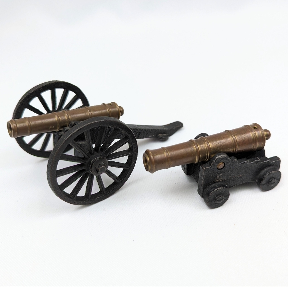 Vintage Miniature Cannons Cast Iron and Bronze Civil War Military Toy Set of Two